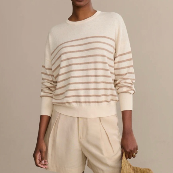 Jenni Kayne Sweaters - NWOT Jenni Kayne Avery Crewneck Sweater Stripe Cotton Merino Ivory Neutral XS